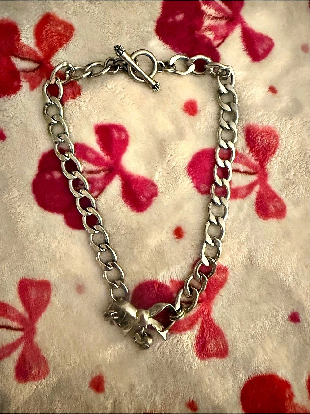 Vintage Juicy Couture Silver-Tone Bow and Heart Charm Toggle Necklace